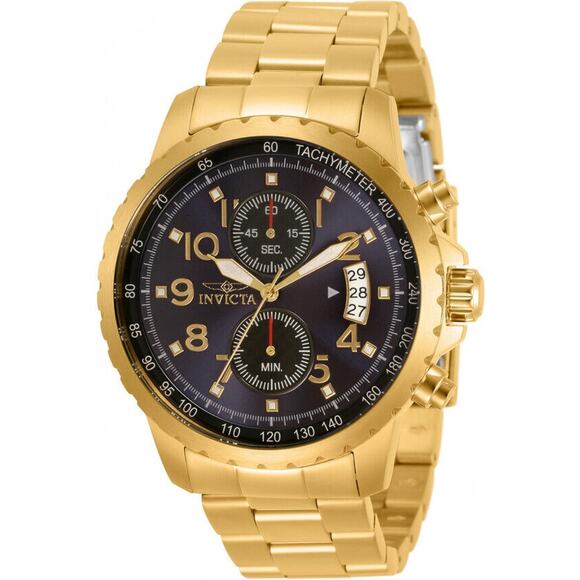 Invicta Specialty Men\'s quartz chronograph blue dial watch- 45mm, Gold 13785